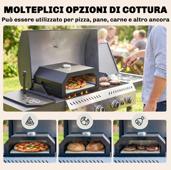 DecHome Forno per Pizza in Metallo con Pietra in Cordierite e Termometro 53x40x18.5 cm colore Nero