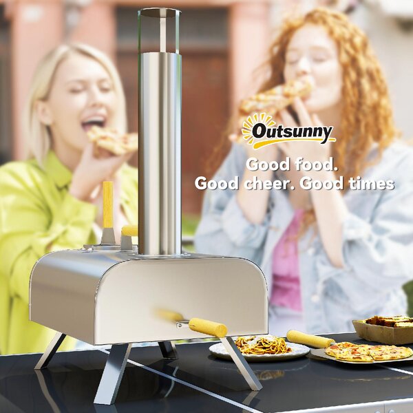 VivaGarden Forno per Pizza a Pellet di Legno con Pietra Refrattaria e Pala in Acciaio Inox 79x36x75 cm colore Argento - K631SR