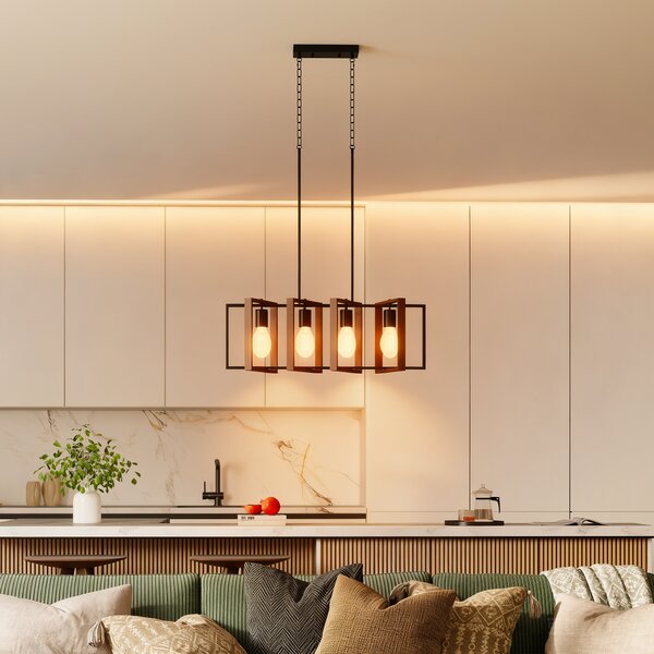HOMCOM Lampadario a Sospensione Rustico con 4 Cornici Girevoli e Catena Regolabile, 80x21x90-130 cm, Nero e Marrone | Aosom Italy