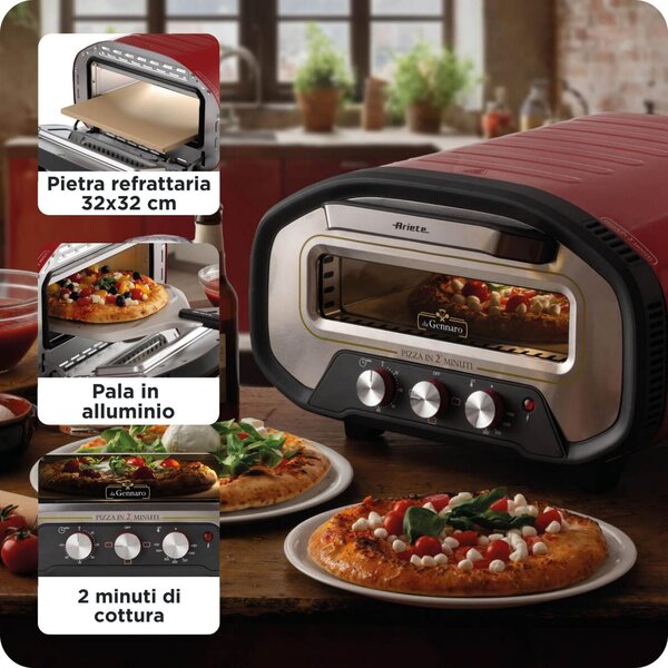 Ariete Forno per Pizza Potenza 2200W Fino a 430 con Pietra Refrattaria 32x32 cm Da Gennaro - 3901