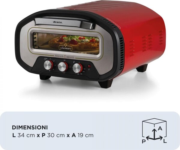 Ariete Forno per Pizza Potenza 2200W Fino a 430 con Pietra Refrattaria 32x32 cm Da Gennaro - 3901