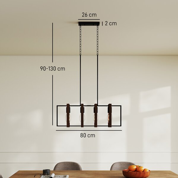 HOMCOM Lampadario a Sospensione Rustico con 4 Cornici Girevoli e Catena Regolabile, 80x21x90-130 cm, Nero e Marrone | Aosom Italy