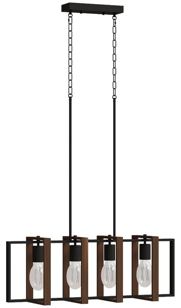 HOMCOM Lampadario a Sospensione Rustico con 4 Cornici Girevoli e Catena Regolabile, 80x21x90-130 cm, Nero e Marrone | Aosom Italy