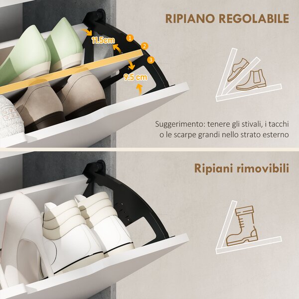 HOMCOM Scarpiera Salvaspazio Moderna a 4 Ante per 16 Paia di Scarpe, 62.5x26x156 cm, Grigio Cemento | Aosom Italy