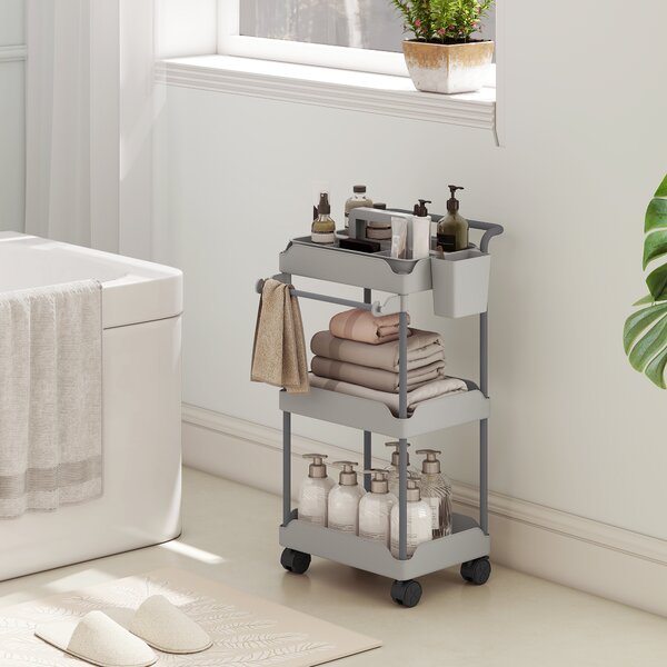 HOMCOM Carrello da Cucina con Ruote a 3 Livelli, con Cesti Esraibili e Porta Asciugamani Grigio | Aosom Italy