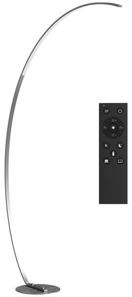 Lampada da Terra ad Arco Alta 172 cm a LED con Telecomando e Regolazione della Luminosità Argento