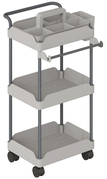 HOMCOM Carrello da Cucina con Ruote a 3 Livelli, con Cesti Esraibili e Porta Asciugamani Grigio | Aosom Italy