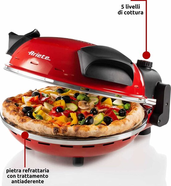 Ariete Forno Pizza Elettrico Potenza 1200 Watt Timer con Pietra Refrattaria colore Rosso - 0909/00
