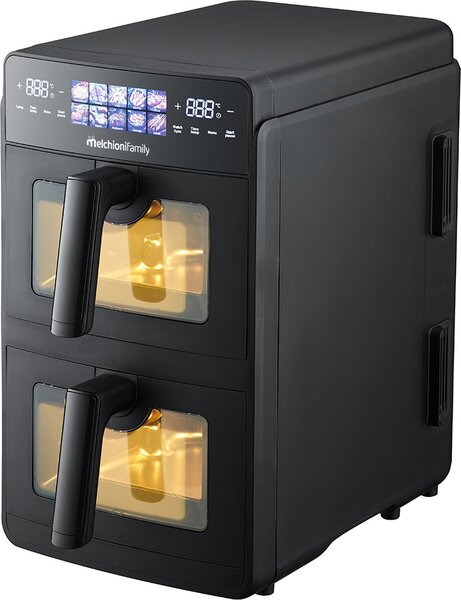Melchioni Friggitrice ad Aria 10 Litri (5+5) Potenza 2600W con Doppio Cassetto Verticale e Doppio Display colore Nero Giulia - 118340058