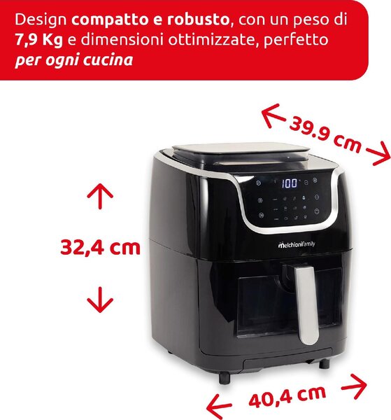 Melchioni Friggitrice ad Aria 3in1 Capacit 6 Litri Potenza 1700 Watt con Funzione Vapore colore Nero - 118340038 Gioia