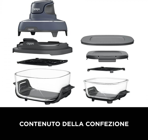 Ninja Friggitrice ad Aria 4 in 1 Capacit 3.8 Litri Potenza 1700 Watt Frittura 2 Contenitori in Vetro Rimovibili colore Grigio - FN101EUGY CRISPi