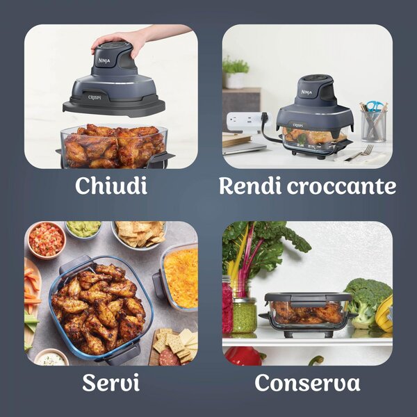 Ninja Friggitrice ad Aria 4 in 1 Capacit 3.8 Litri Potenza 1700 Watt Frittura 2 Contenitori in Vetro Rimovibili colore Grigio - FN101EUGY CRISPi