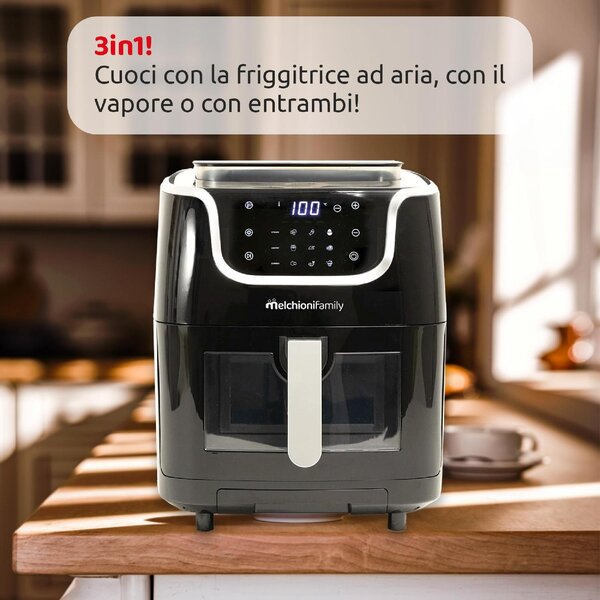 Melchioni Friggitrice ad Aria 3in1 Capacit 6 Litri Potenza 1700 Watt con Funzione Vapore colore Nero - 118340038 Gioia