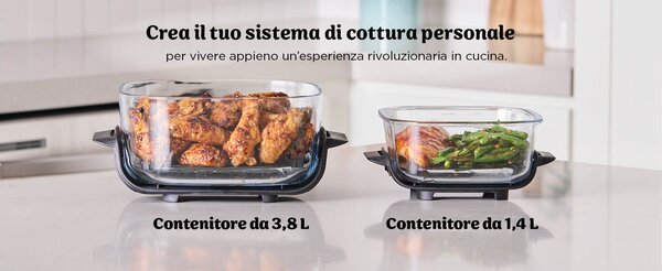 Ninja Friggitrice ad Aria 4 in 1 Capacit 3.8 Litri Potenza 1700 Watt Frittura 2 Contenitori in Vetro Rimovibili colore Grigio - FN101EUGY CRISPi