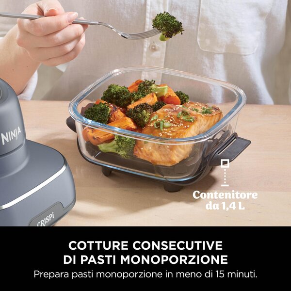 Ninja Friggitrice ad Aria 4 in 1 Capacit 3.8 Litri Potenza 1700 Watt Frittura 2 Contenitori in Vetro Rimovibili colore Grigio - FN101EUGY CRISPi