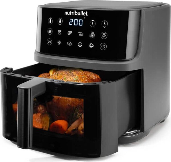 NutriBullet Friggitrice ad Aria 8 Litri Potenza 2000W con Timer e Termostato Regolabile colore Grigio Scuro CrispLite Vision - NBA0811DG