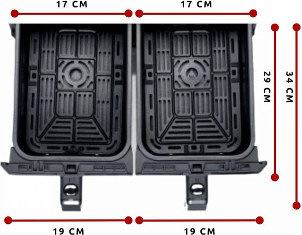 Ariete Friggitrice ad Aria 8 Litri Potenza 1700W con Doppio Cestello colore Nero Airy Fryer Dual - 4623/00