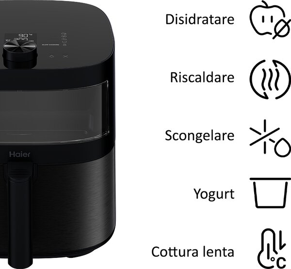 Haier Friggitrice ad Aria 9 in 1 Capacit 7 Litri Potenza 2000 Watt con Timer e Termostato Regolabile colore Nero - HAF5TWA 011 I-Master Multi Seri