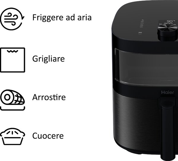 Haier Friggitrice ad Aria 9 in 1 Capacit 7 Litri Potenza 2000 Watt con Timer e Termostato Regolabile colore Nero - HAF5TWA 011 I-Master Multi Seri