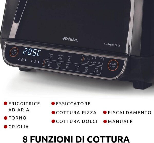 Ariete Friggitrice ad Aria Air Fryer Grill 2in1 Capacit 8 Litri Potenza 1700 Watt con Timer colore Nero - 4635