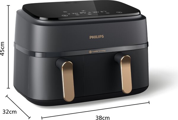 Philips Friggitrice ad Aria Airfryer Capacit 9 Litri Potenza 2750 Watt con Doppio Cestello colore Antracite - NA352/00