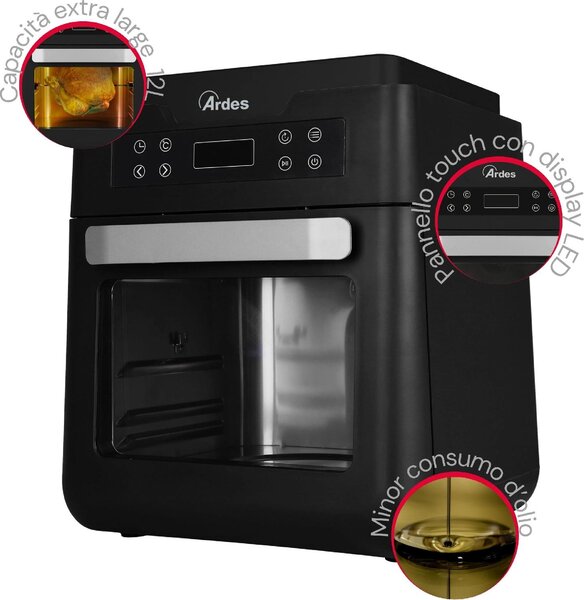 Ardes Friggitrice ad Aria Capacit 12 Litri Girarrosto con 7 programmi colore Nero - AR1KP12000 Friggisana XXL