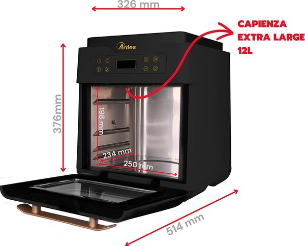 Ardes Friggitrice ad Aria Capacit 12 Litri Potenza 1700 Watt Fornetto con Display colore Nero - AR1K3000 Eldorada XXL