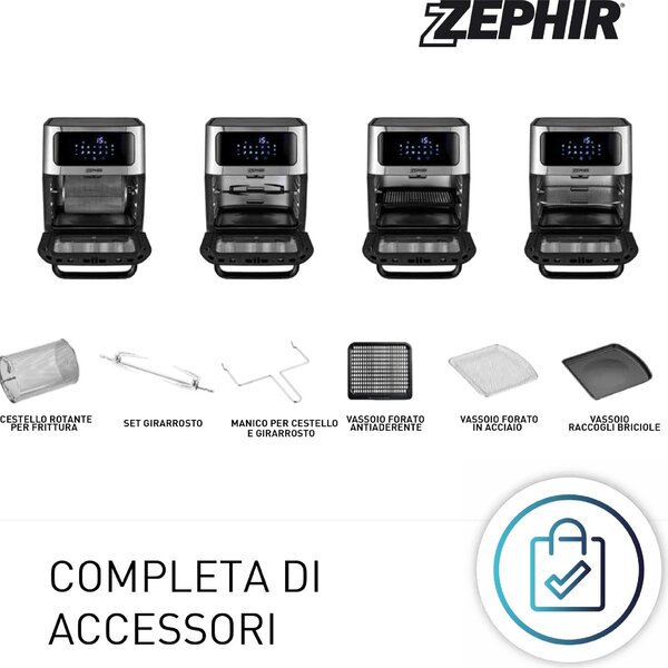 Zephir Friggitrice ad Aria Capacit 12 Litri Potenza 1800 Watt con Timer e Termostato Regolabile colore Acciaio Inox - ZHC121N