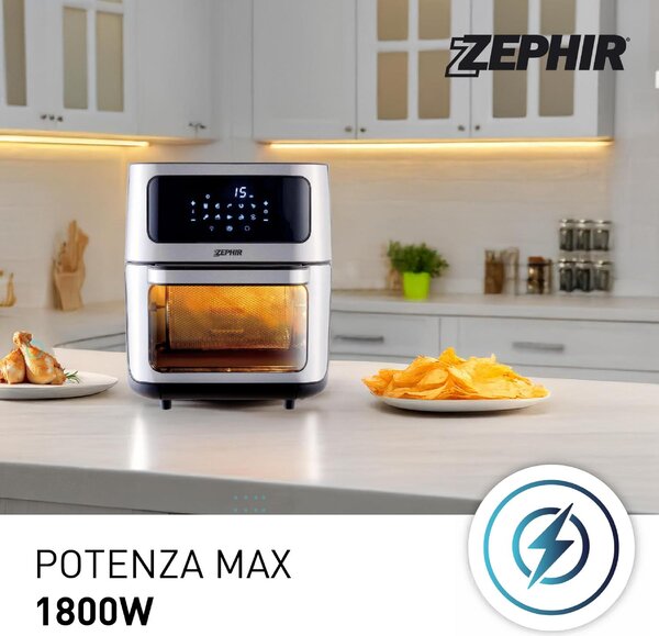Zephir Friggitrice ad Aria Capacit 12 Litri Potenza 1800 Watt con Timer e Termostato Regolabile colore Acciaio Inox - ZHC121N