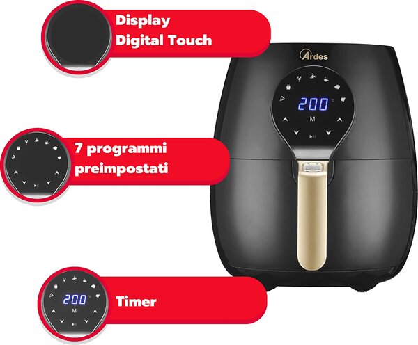 Ardes Friggitrice ad Aria Capacit 3.5 Litri Potenza 1000 Watt con Timer e Termostato - K33