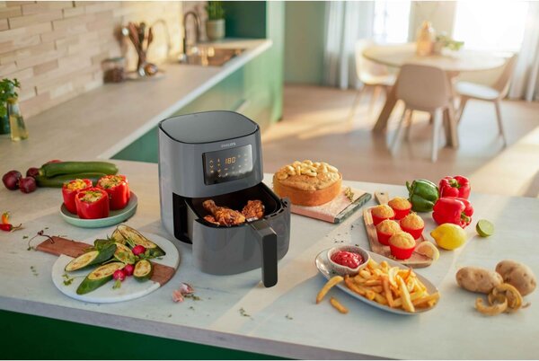 Philips Friggitrice ad Aria Capacit 4 Litri Potenza 1400W Termostato Regolabile e Timer colore Grigio Nero Serie 5000 - HD9255/60