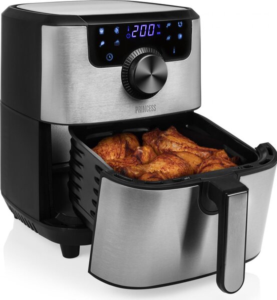 PRINCESS Friggitrice ad Aria Capacit 4.5 Litri Potenza 1500 Watt con Timer e Termostato Regolabile colore Argento - 01.182033.01.001 Aerofryer Dig