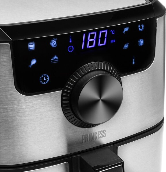 PRINCESS Friggitrice ad Aria Capacit 4.5 Litri Potenza 1500 Watt con Timer e Termostato Regolabile colore Argento - 01.182033.01.001 Aerofryer Dig