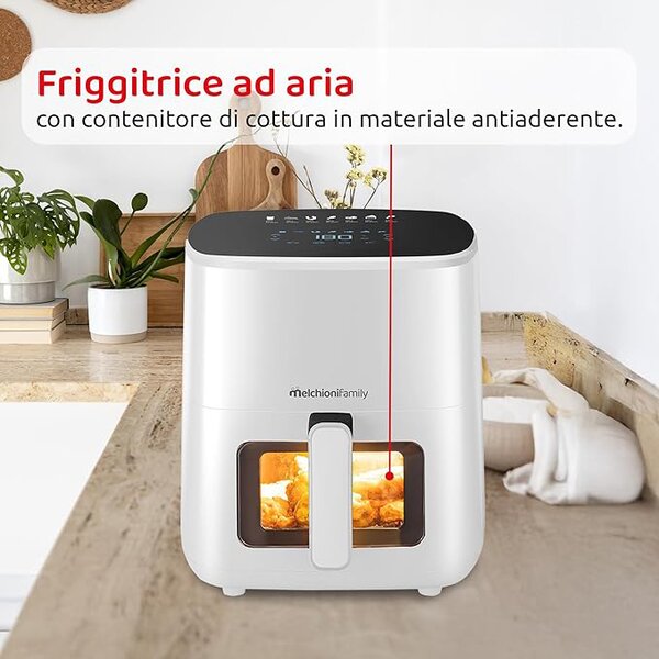 Melchioni Friggitrice ad Aria Capacit 5 Litri Potenza 1500 Watt Air Fryer Compatta con Contenitore Antiaderente e Timer colore Bianco - MARIANNA NEW
