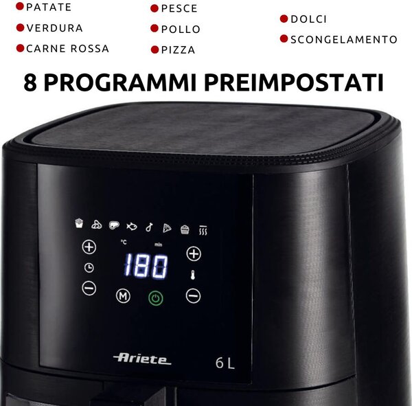 Ariete Friggitrice ad Aria Capacit 6 Litri Potenza 1300 Watt Capacit di Cottura 2,5kg colore Nero - 4626 Airy Fryer
