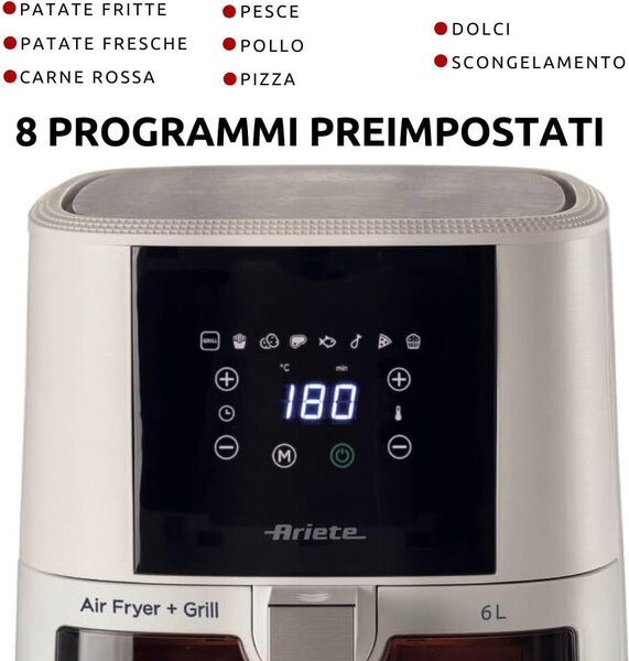Ariete Friggitrice ad Aria Capacit 6 Litri Potenza 1300W Temperatura massima 200 colore Bianco - 4626 Airy Fryer