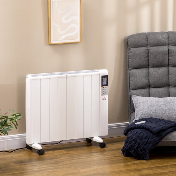 HOMCOM Stufetta Elettrica Portatile da 1000/2000W con Timer e Impostazioni di Calore per Stanze max 15 m², 75x31x66.5 cm, Bianco|Aosom