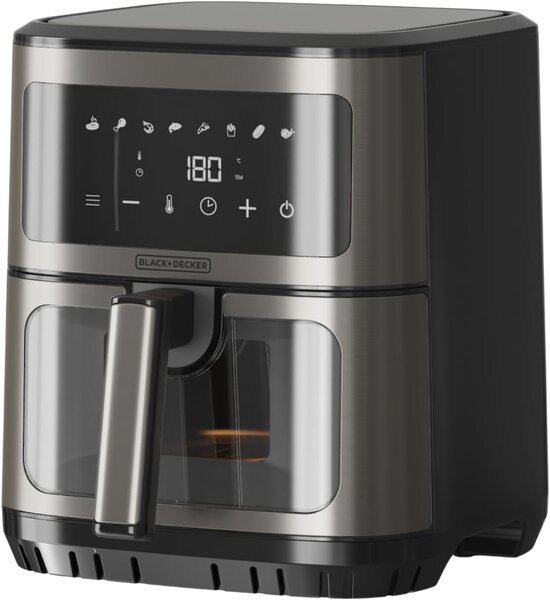 Black & Decker Friggitrice ad Aria Capacit 6,5 Litri Potenza 1600 Watt con 8 Programmi e Finestra colore Nero - BXAF2501E
