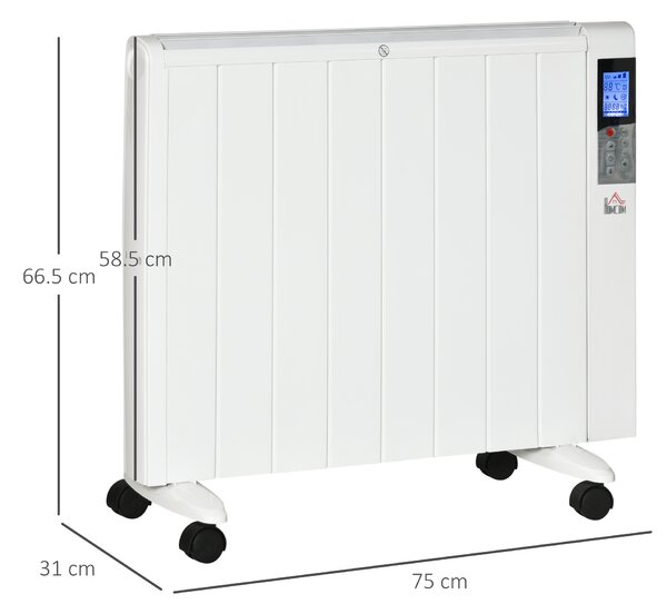 HOMCOM Stufetta Elettrica Portatile da 1000/2000W con Timer e Impostazioni di Calore per Stanze max 15 m², 75x31x66.5 cm, Bianco|Aosom