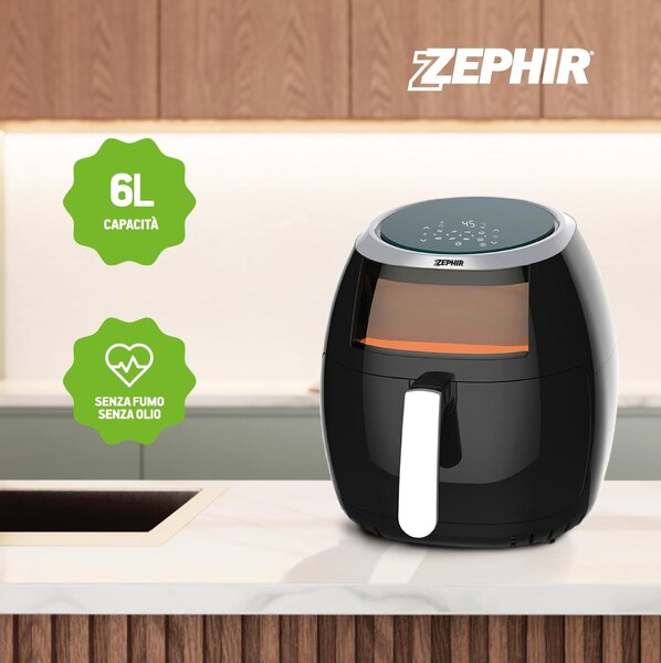 Zephir Friggitrice ad Aria Capacit 6 Litri Potenza 1800 Watt con Display digitale colore Nero - ZHC60N