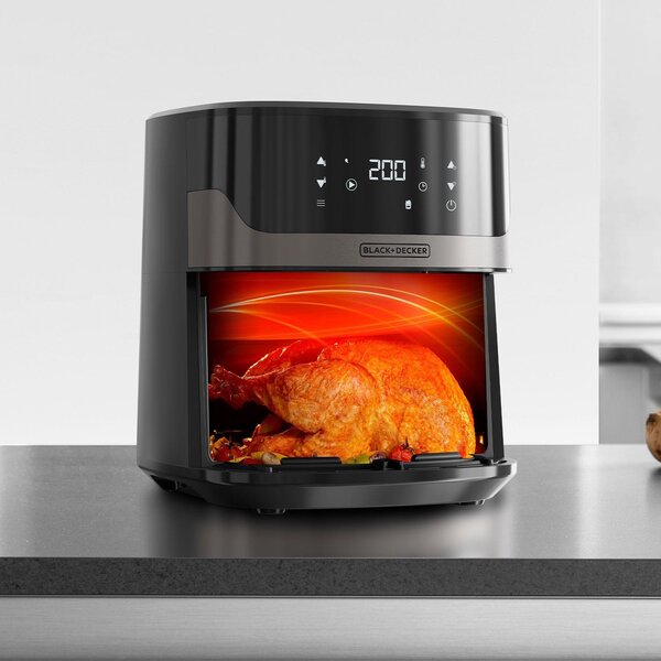 Black & Decker Friggitrice ad Aria Capacit 6.5 Litri Potenza 1600 Watt Termostato Regolabile colore Nero e Grigio - BXAF6500