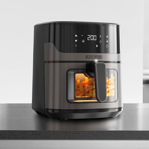 Black & Decker Friggitrice ad Aria Capacit 6.5 Litri Potenza 1600 Watt Termostato Regolabile colore Nero e Grigio - BXAF6500