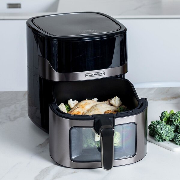 Black & Decker Friggitrice ad Aria Capacit 6.5 Litri Potenza 1600 Watt Termostato Regolabile colore Nero e Grigio - BXAF6500