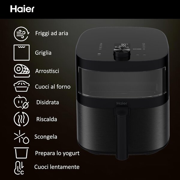 Haier Friggitrice ad Aria Capacit 7 Litri Potenza 2000 Watt con 9 Programmi colore Nero Serie 5 - HAF5TWA 011