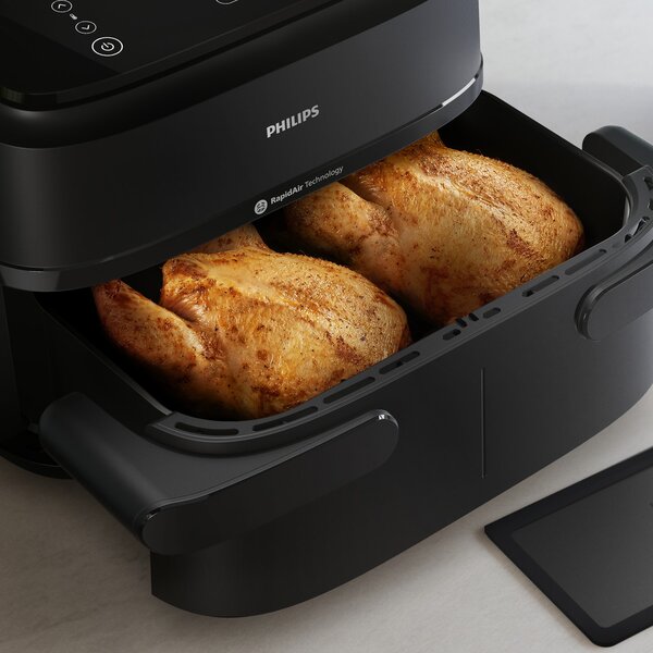 Philips Friggitrice ad Aria Capacit 7.1 Litri Potenza 2450 Watt Doppio Cestello Flessibile con Tecnologia Rapid Air colore Nero - NA150/00 Serie 1