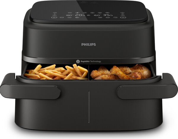 Philips Friggitrice ad Aria Capacit 7.1 Litri Potenza 2450 Watt Doppio Cestello Flessibile con Tecnologia Rapid Air colore Nero - NA150/00 Serie 1
