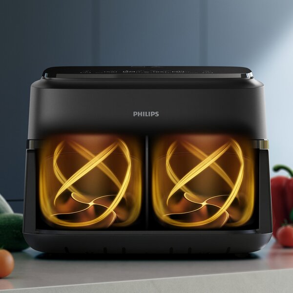 Philips Friggitrice ad Aria Capacit 7.1 Litri Potenza 2450 Watt Doppio Cestello Flessibile con Tecnologia Rapid Air colore Nero - NA150/00 Serie 1