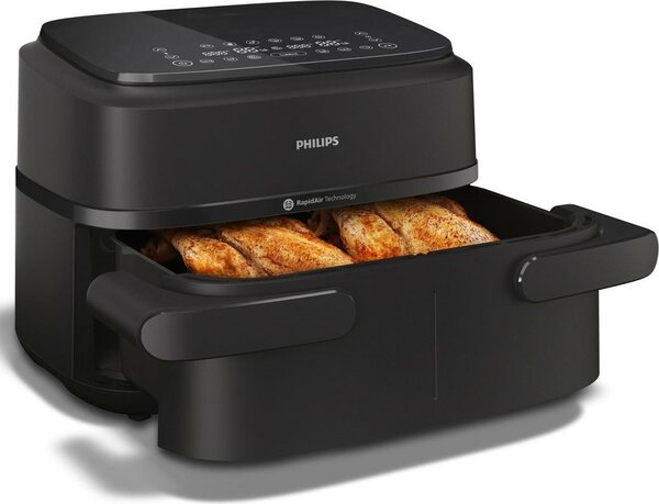Philips Friggitrice ad Aria Capacit 7.1 Litri Potenza 2450 Watt Doppio Cestello Flessibile con Tecnologia Rapid Air colore Nero - NA150/00 Serie 1