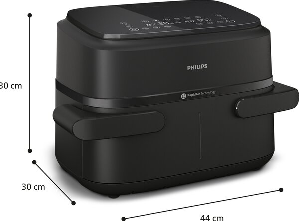 Philips Friggitrice ad Aria Capacit 7.1 Litri Potenza 2450 Watt Doppio Cestello Flessibile con Tecnologia Rapid Air colore Nero - NA150/00 Serie 1