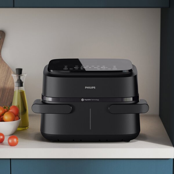 Philips Friggitrice ad Aria Capacit 7.1 Litri Potenza 2450 Watt Doppio Cestello Flessibile con Tecnologia Rapid Air colore Nero - NA150/00 Serie 1